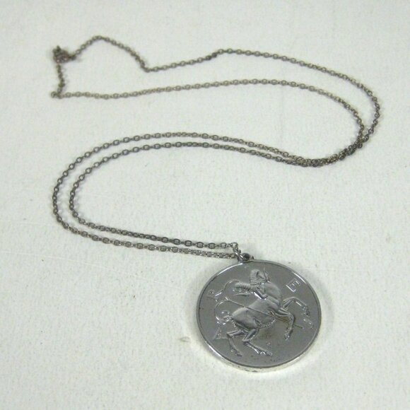 Vintage Aires Ram Astrology Coin Pendant Necklace Chain Sliver tone - Picture 1 of 9